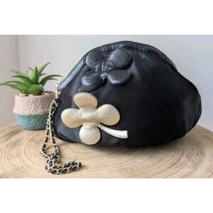 Chanel Vintage Black Satin Four Leaf Clover Evening Bag With COA